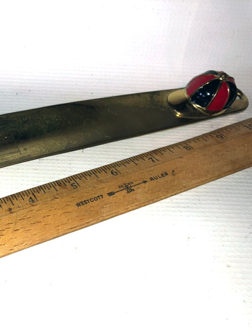 Vintage Brass & Enamel Jockey Cap Shoe Horn - Horse Racing Souvenir